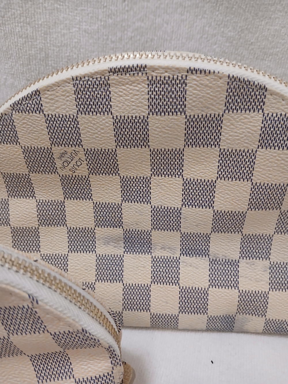 Cream and Gray Checkered Zip Cosmetic Pouch Duo - Picture 3 of 10